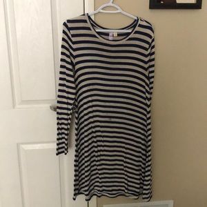 Cream and Navy A-line Dress